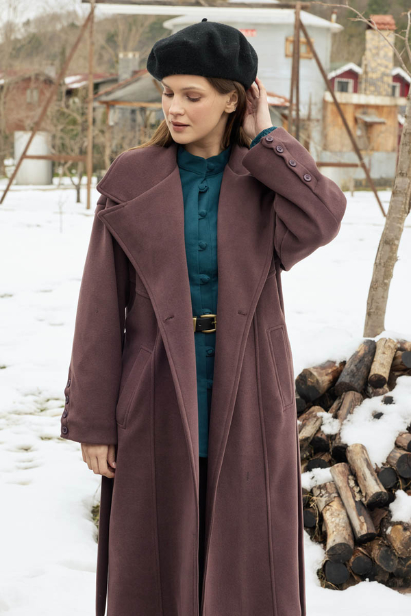 Stitch Detail Classic Coat Dark Burgundy 
