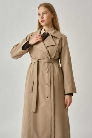 Stitch Detail Trench Coat Beige - 2