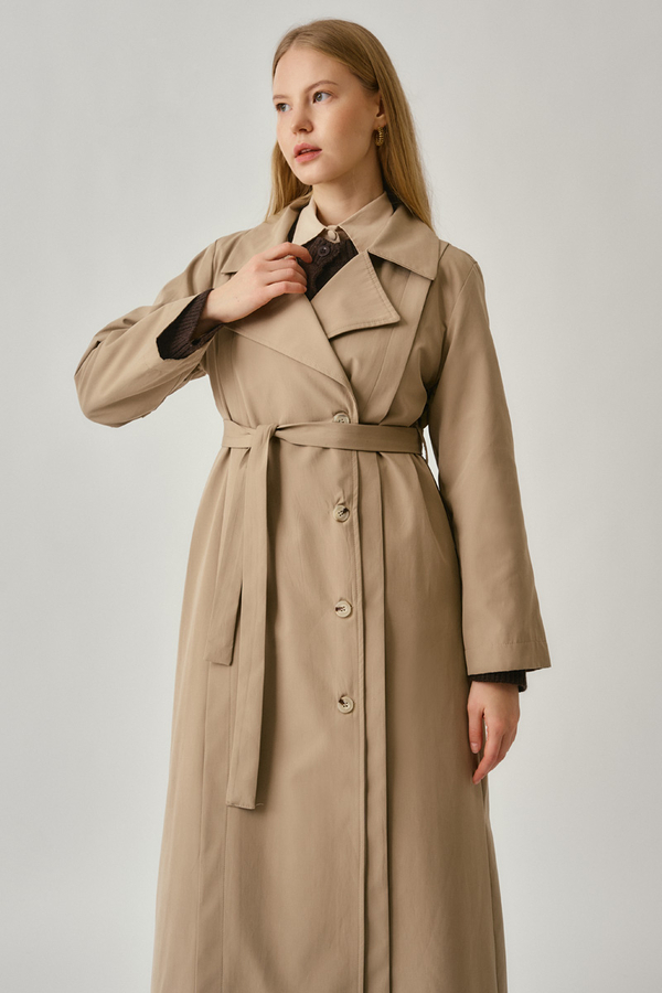 Stitch Detail Trench Coat Beige - 2