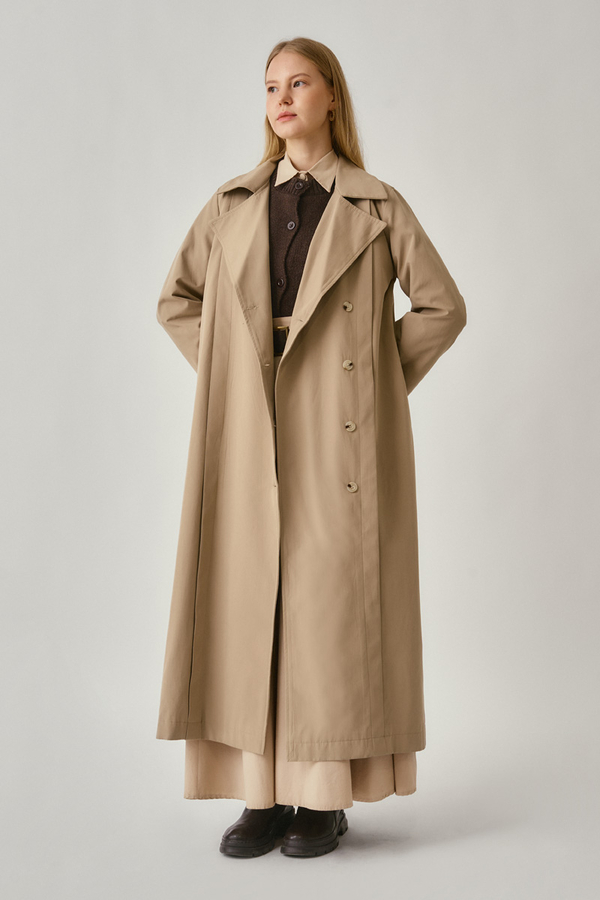 Stitch Detail Trench Coat Beige