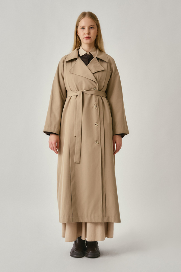 Stitch Detail Trench Coat Beige - 4