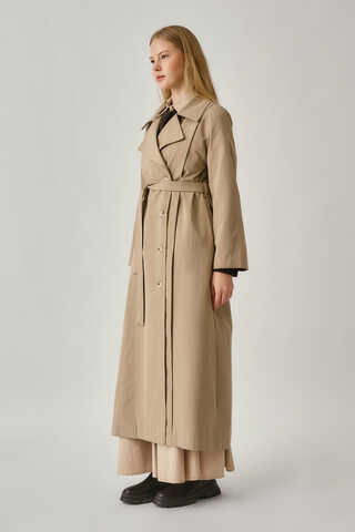Stitch Detail Trench Coat Beige - 6