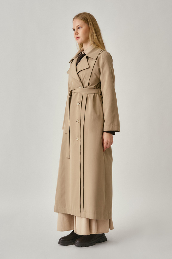 Stitch Detail Trench Coat Beige - 6