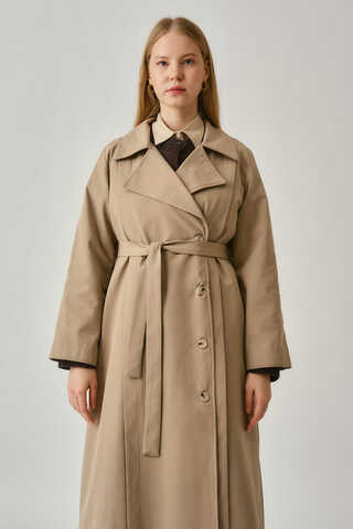 Stitch Detail Trench Coat Beige - 8