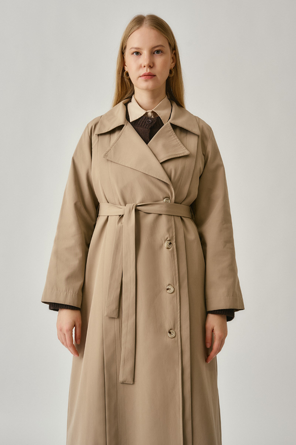 Stitch Detail Trench Coat Beige - 8