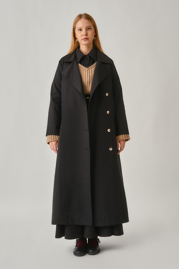 Stitch Detail Trench Coat Black