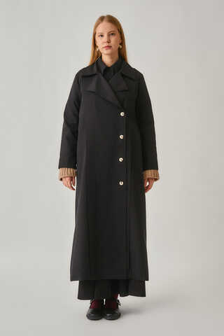Stitch Detail Trench Coat Black - 6
