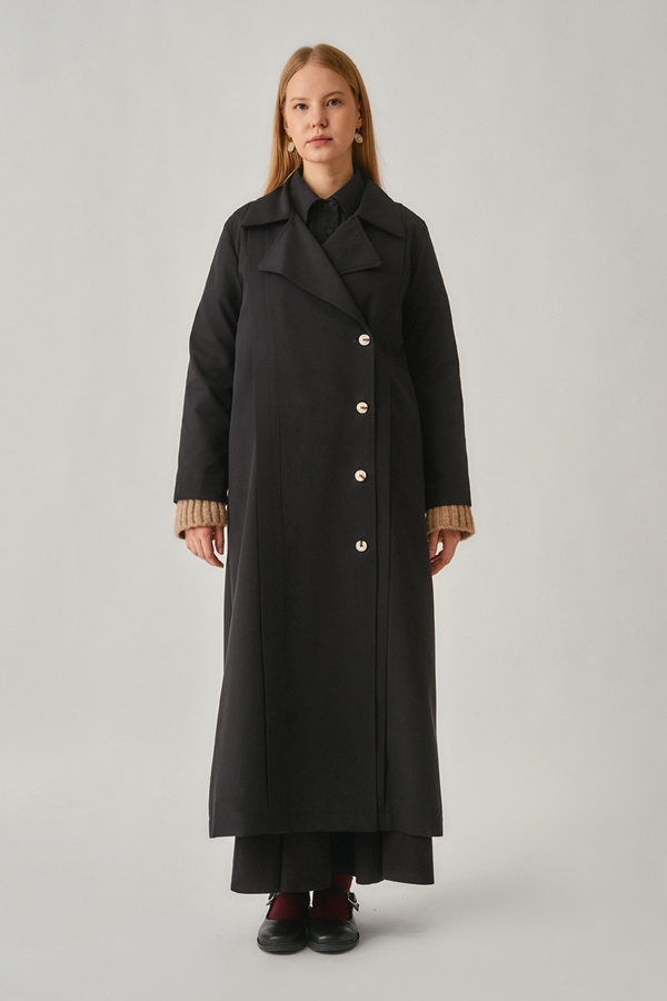 Stitch Detail Trench Coat Black - 6