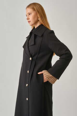 Stitch Detail Trench Coat Black - 2