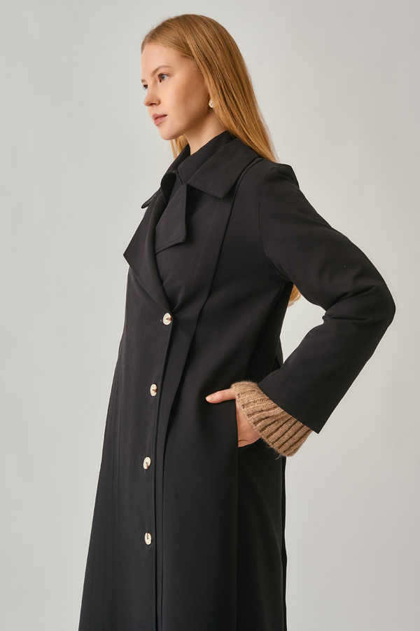 Stitch Detail Trench Coat Black - 2