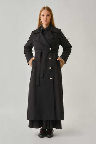 Stitch Detail Trench Coat Black - 4
