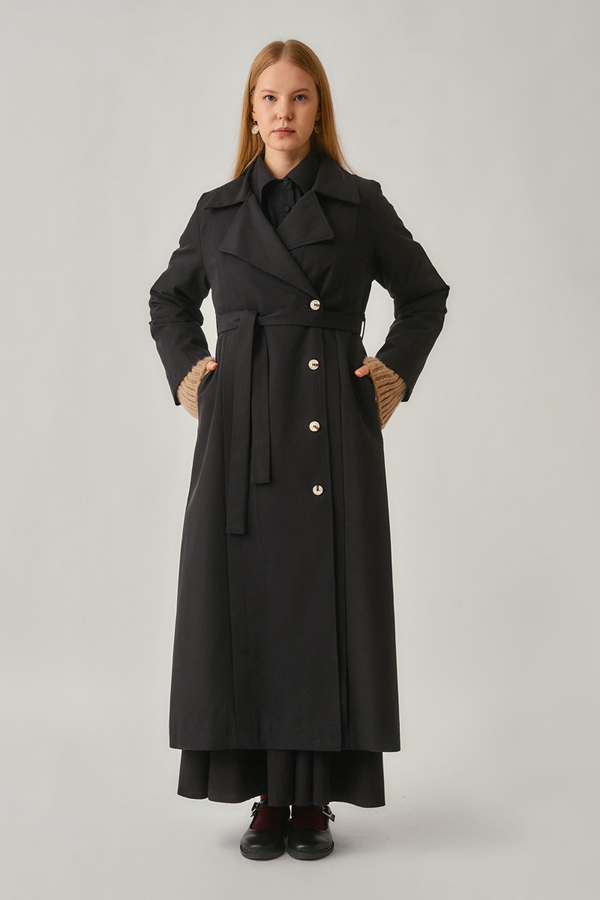 Stitch Detail Trench Coat Black - 4