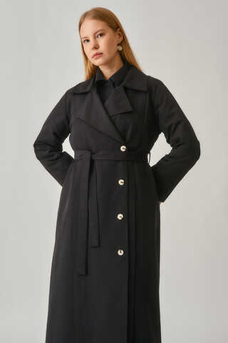 Stitch Detail Trench Coat Black - 5