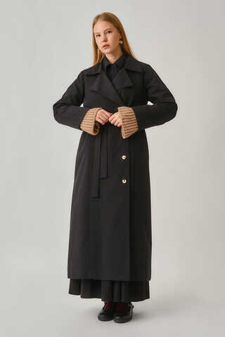 Stitch Detail Trench Coat Black - 3