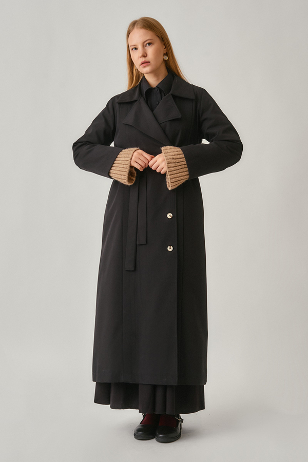 Stitch Detail Trench Coat Black - 3