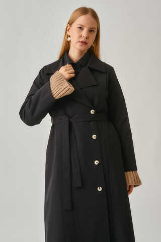 Stitch Detail Trench Coat Black - 7