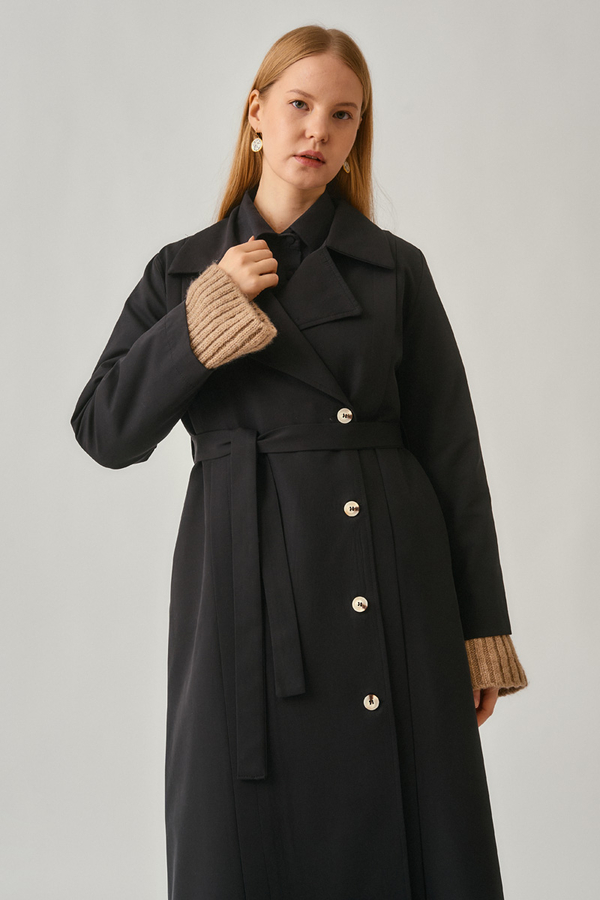 Stitch Detail Trench Coat Black - 7