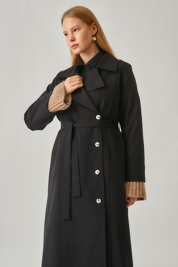 Stitch Detail Trench Coat Black - 8
