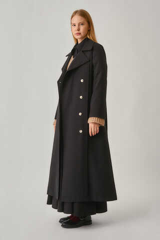 Stitch Detail Trench Coat Black - 10