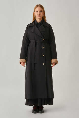 Stitch Detail Trench Coat Black - 11