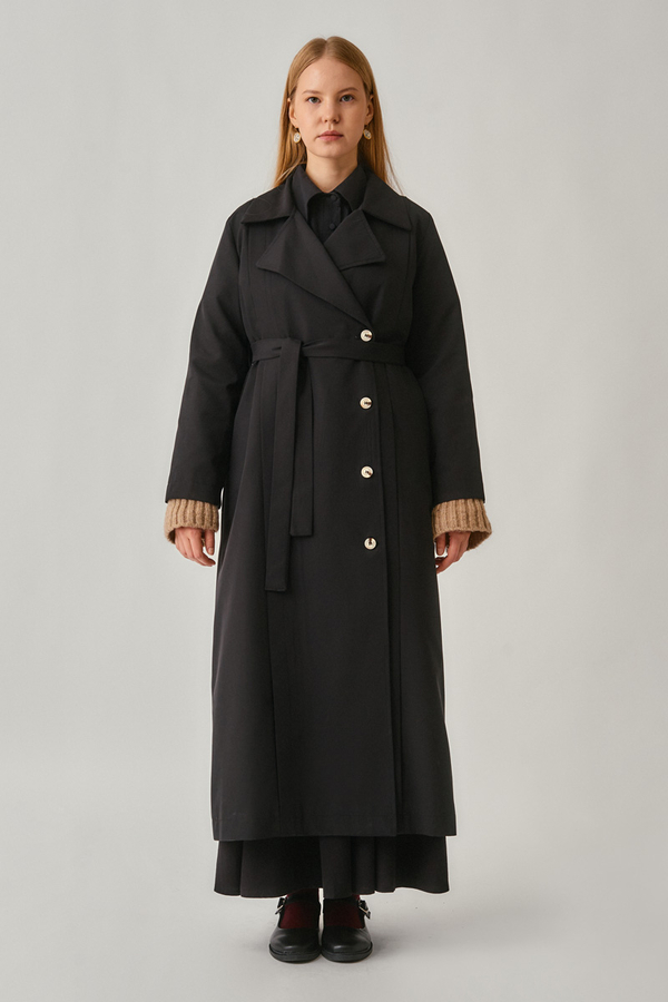 Stitch Detail Trench Coat Black - 11