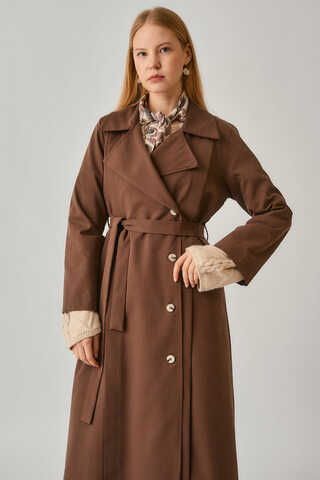 Stitch Detail Trench Coat Brown - 1