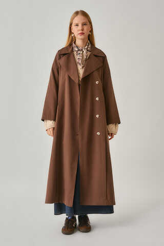 Stitch Detail Trench Coat Brown - 3