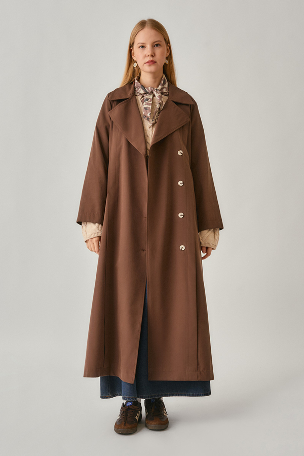 Stitch Detail Trench Coat Brown - 3