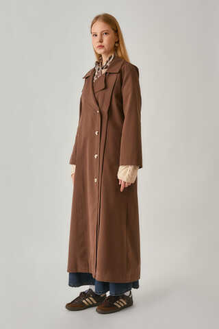 Stitch Detail Trench Coat Brown - 4