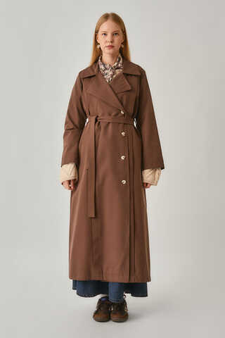 Stitch Detail Trench Coat Brown - 2