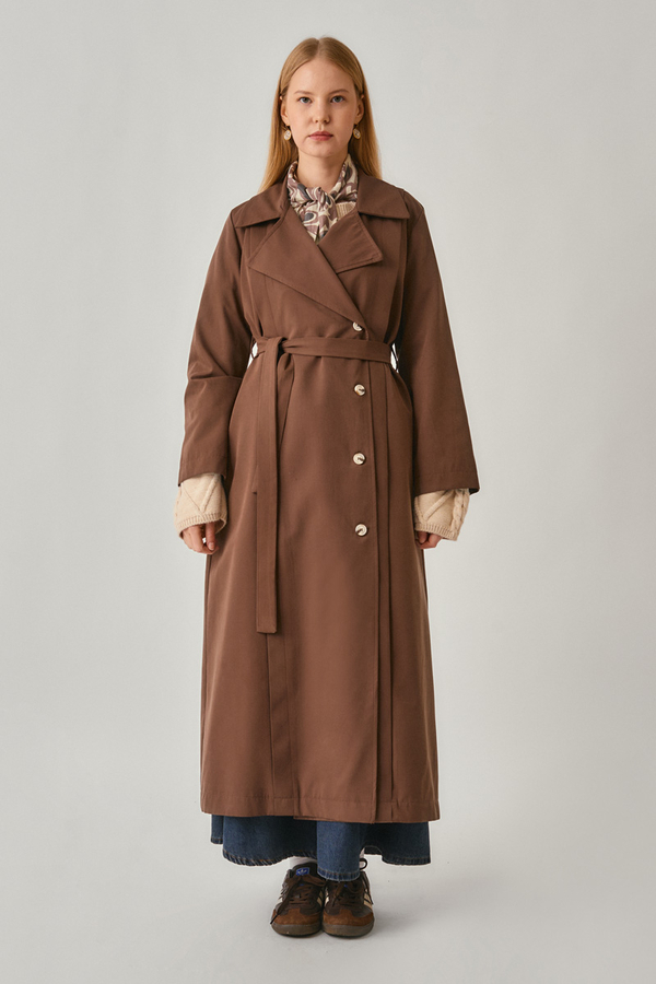 Stitch Detail Trench Coat Brown - 2