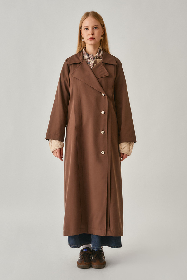 Stitch Detail Trench Coat Brown - 6