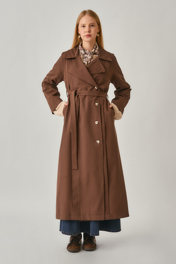 Stitch Detail Trench Coat Brown - 7