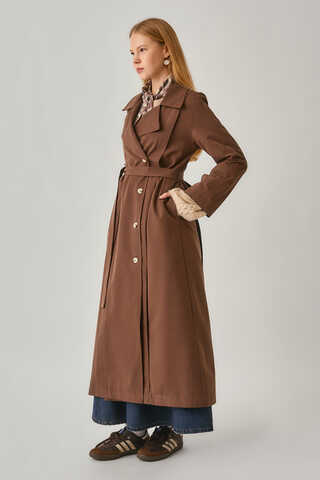 Stitch Detail Trench Coat Brown - 8