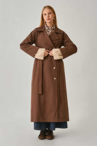 Stitch Detail Trench Coat Brown - 9