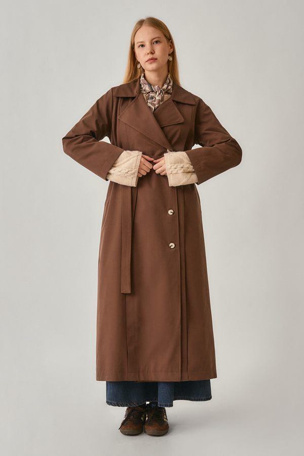 Stitch Detail Trench Coat Brown - 9