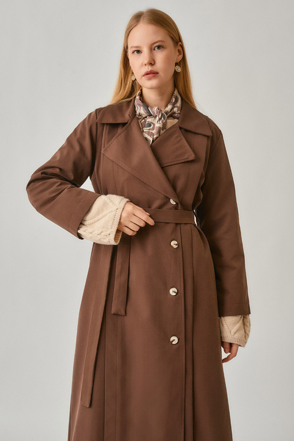 Stitch Detail Trench Coat Brown - 10
