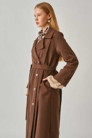 Stitch Detail Trench Coat Brown - 11