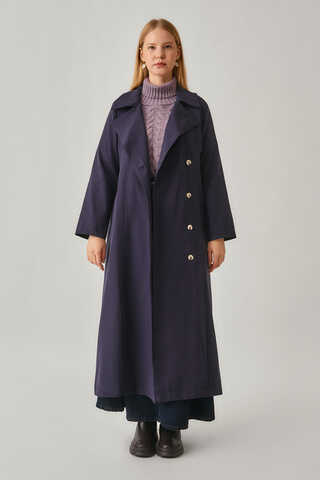 Stitch Detail Trench Coat Navy - 4
