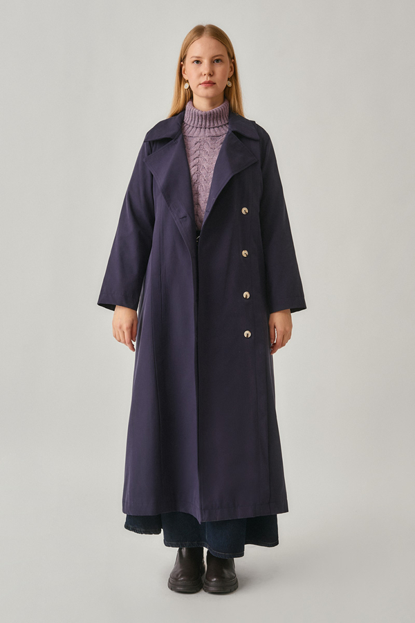 Stitch Detail Trench Coat Navy - 4