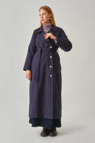 Stitch Detail Trench Coat Navy - 1