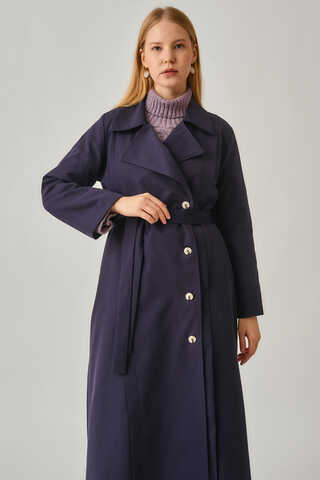Stitch Detail Trench Coat Navy - 3