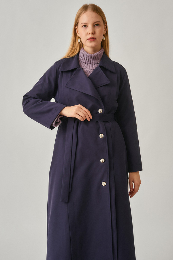 Stitch Detail Trench Coat Navy - 3