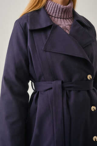 Stitch Detail Trench Coat Navy - 2