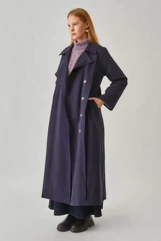 Stitch Detail Trench Coat Navy - 7