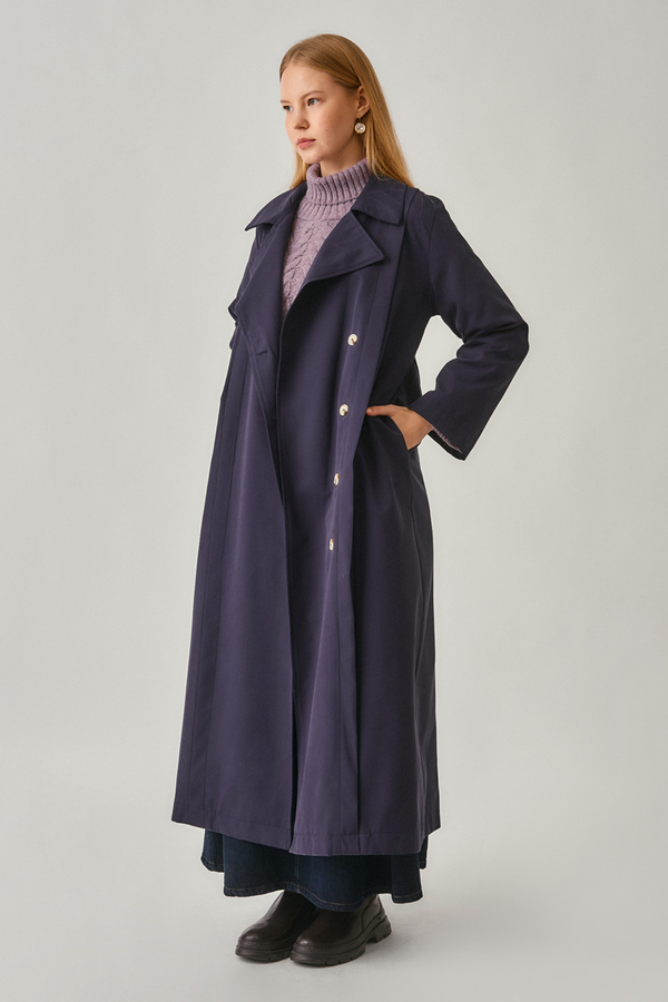 Stitch Detail Trench Coat Navy - 7