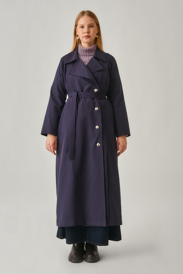 Stitch Detail Trench Coat Navy - 10