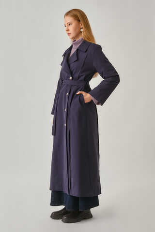 Stitch Detail Trench Coat Navy - 11