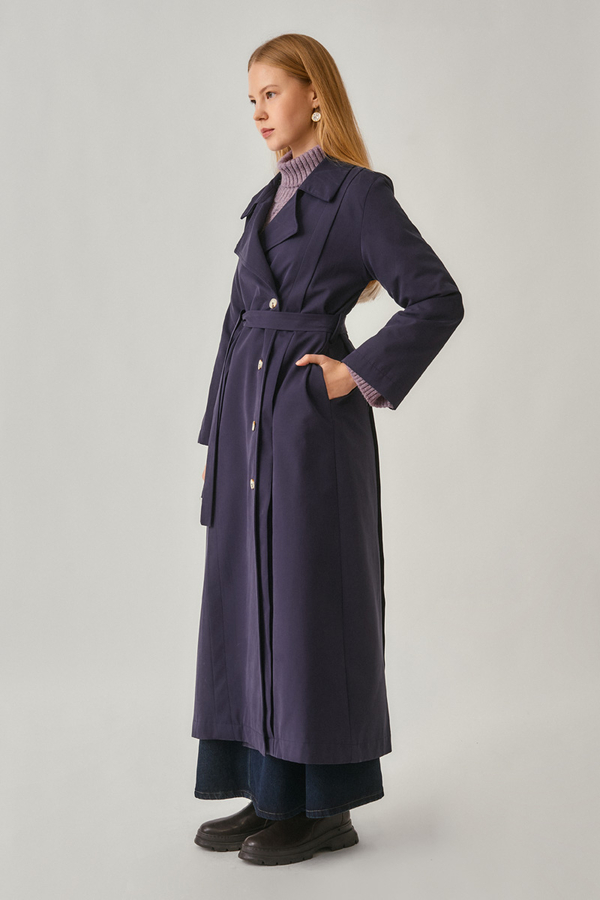 Stitch Detail Trench Coat Navy - 11