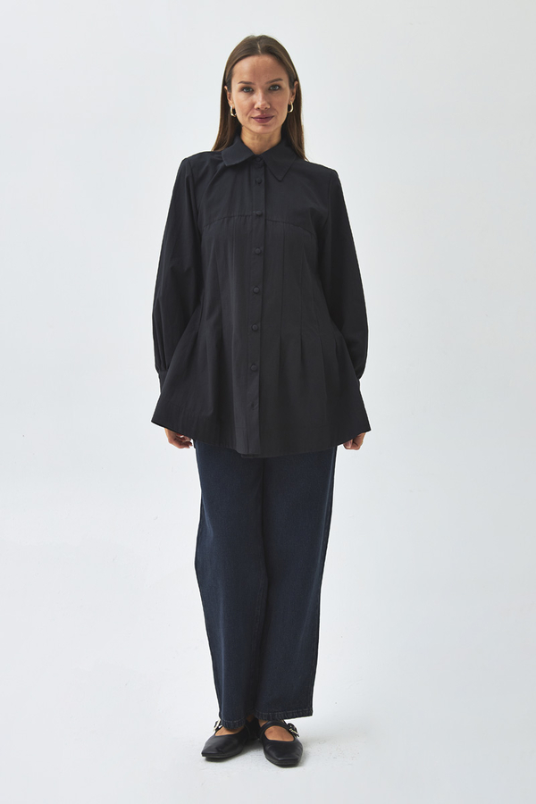 Stitch Detailed Yoke Shirt Black - 2